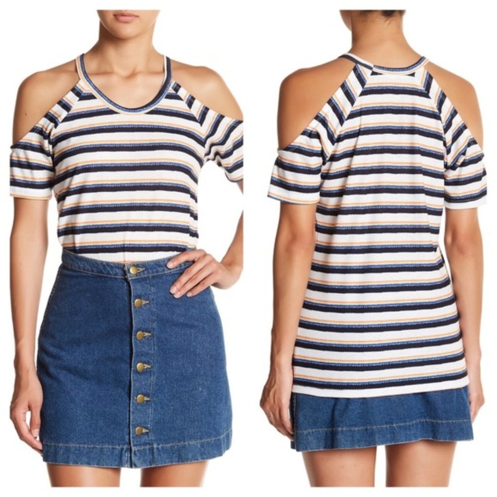 NWT C & C California Leigh Cold Shoulder Tee XS Stripe